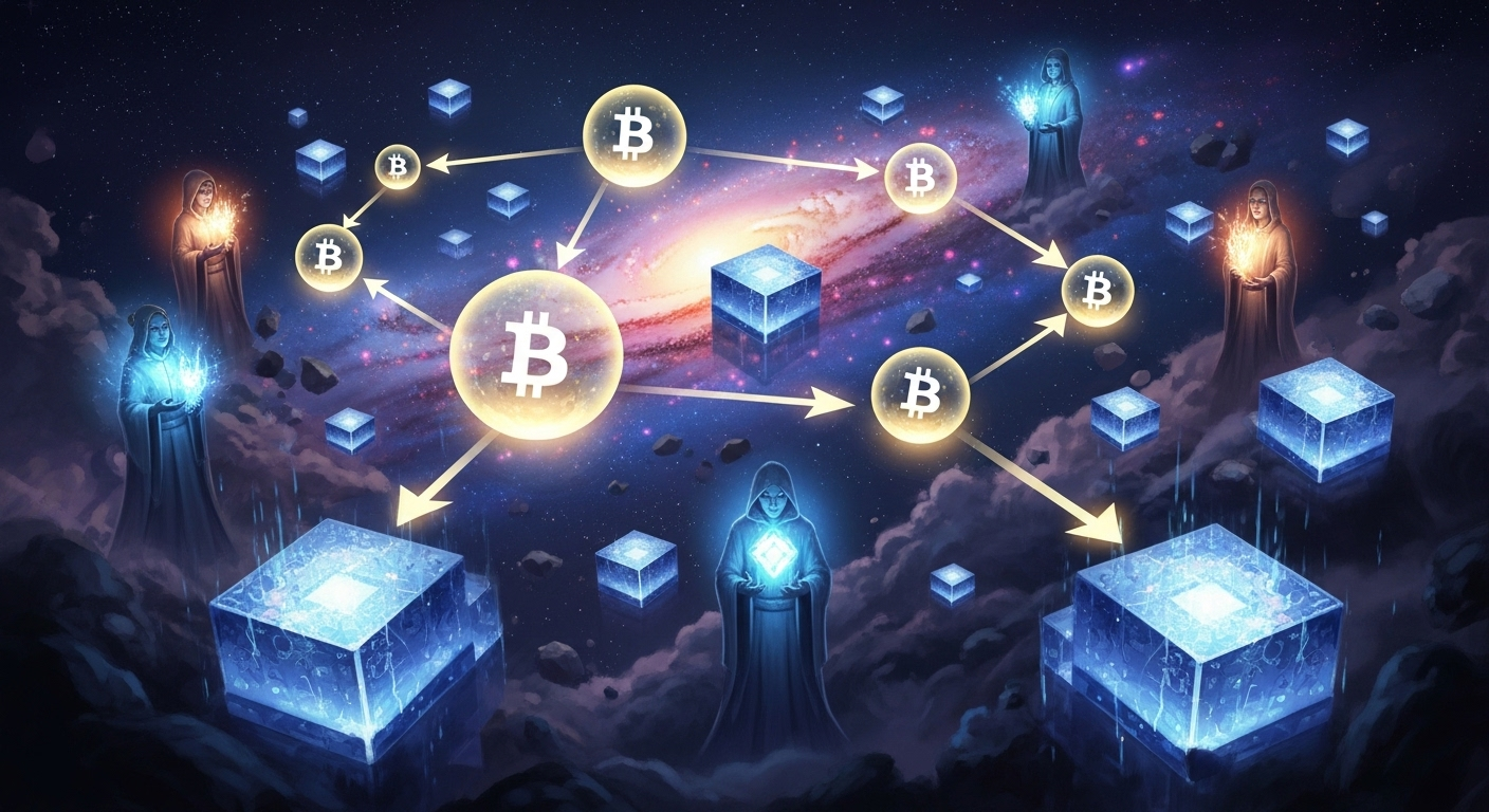 Diagram illustrating Bitcoin blockchain transaction flow and miner validation process.