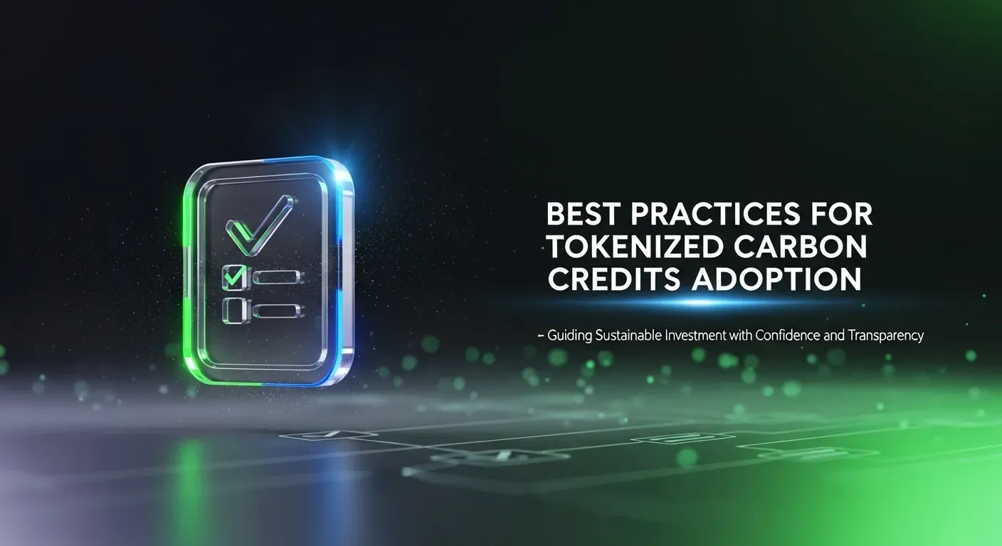 Glowing checklist icon with best practices for adopting tokenized carbon credits in crypto.