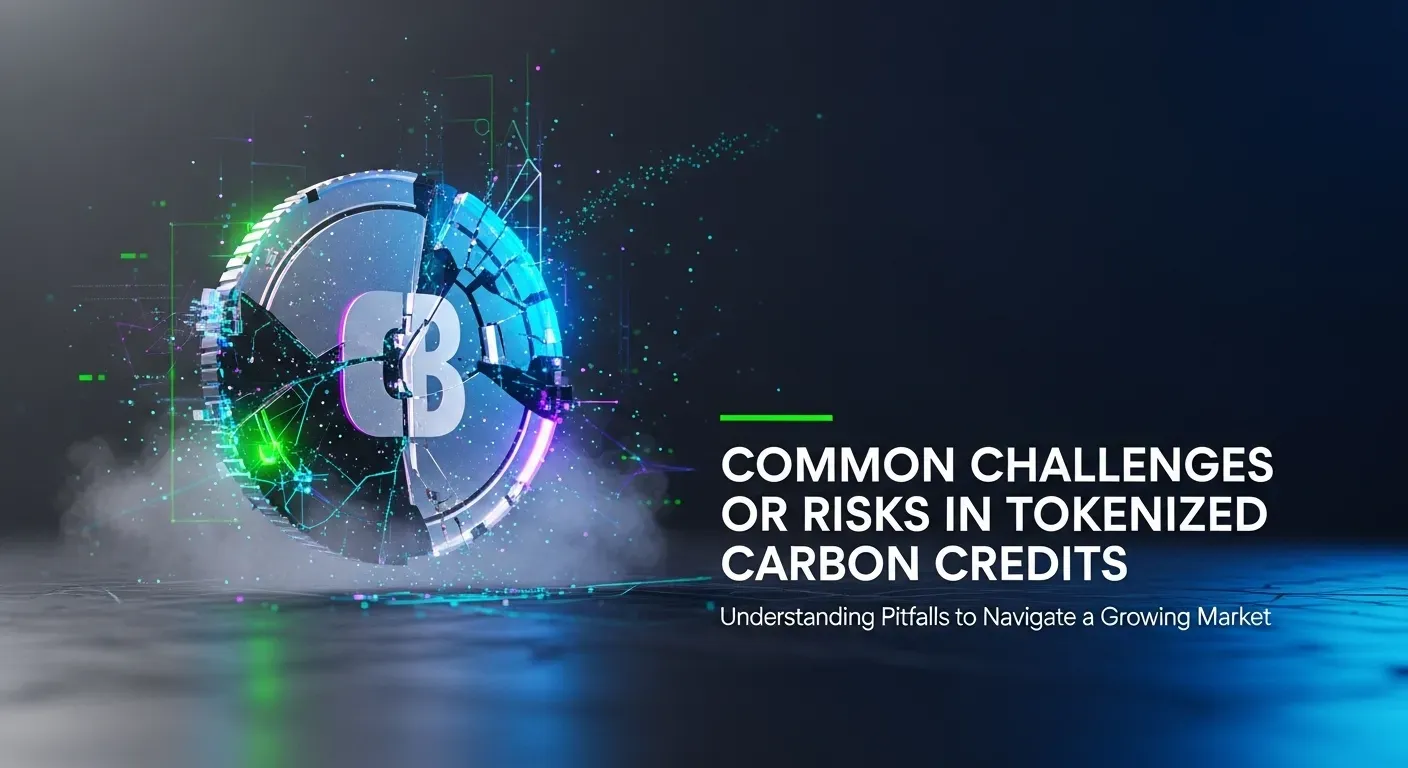 Split Bitcoin-like coin exposing circuitry, highlighting risks in tokenized carbon credits.