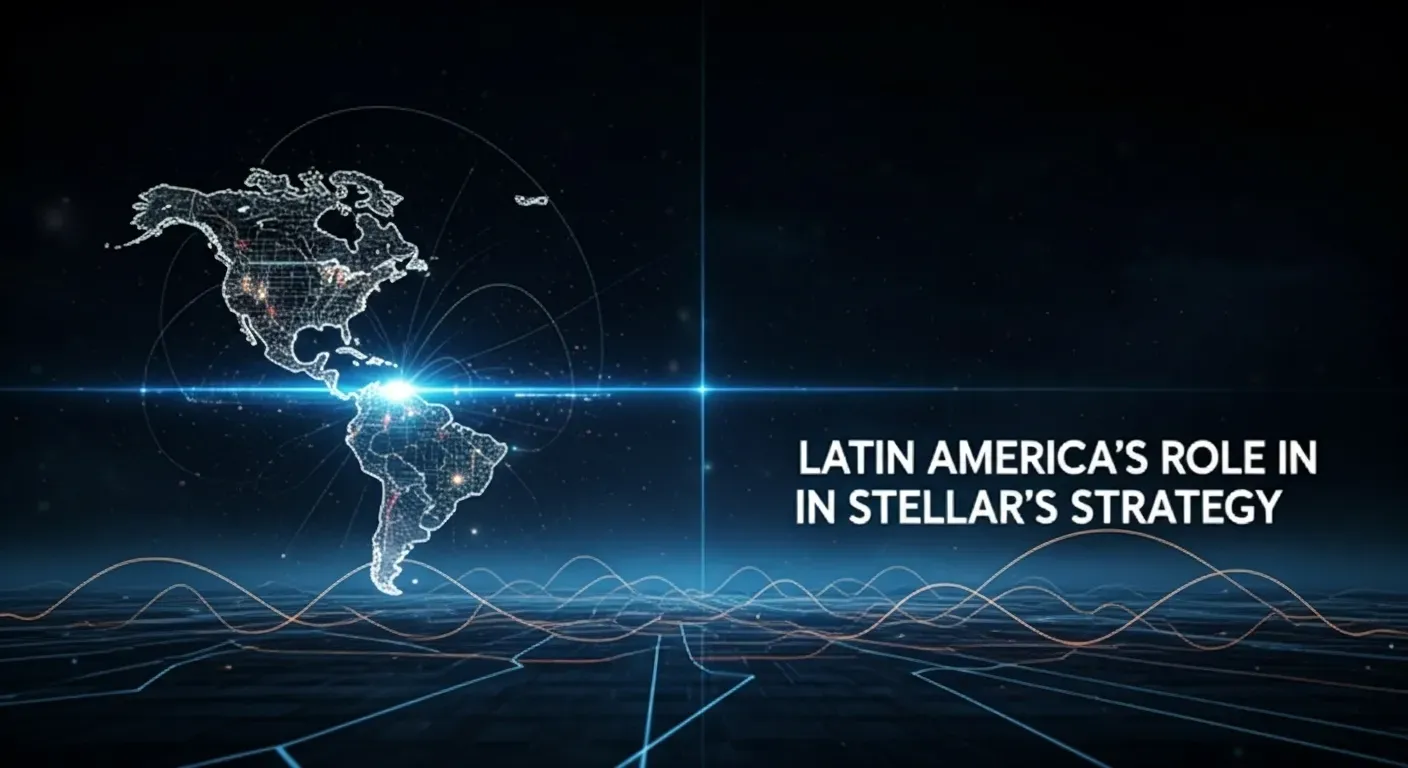 A luminous digital map of Latin America with glowing trade routes and outward-flowing data lines highlights the region’s global connectivity. Warm gold and deep teal tones evoke opportunity and growth while keeping a futuristic edge. The balanced layout makes it ideal for regional strategy announcements and market impact storytelling.