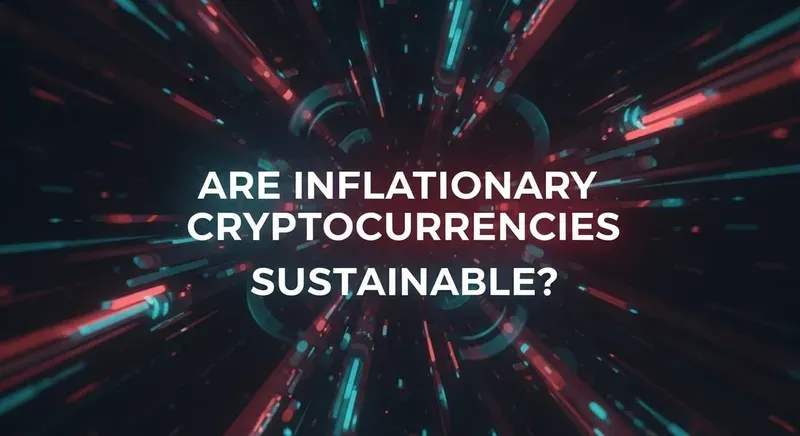 Are inflationary cryptocurrencies sustainable? Radial digital burst with vivid red and teal light streaks on a dark background, suggesting motion and energy