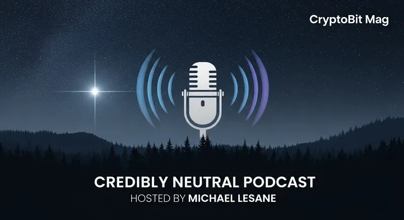 Credibly Neutral Crypto Podcast Image with Trees and Microphone
